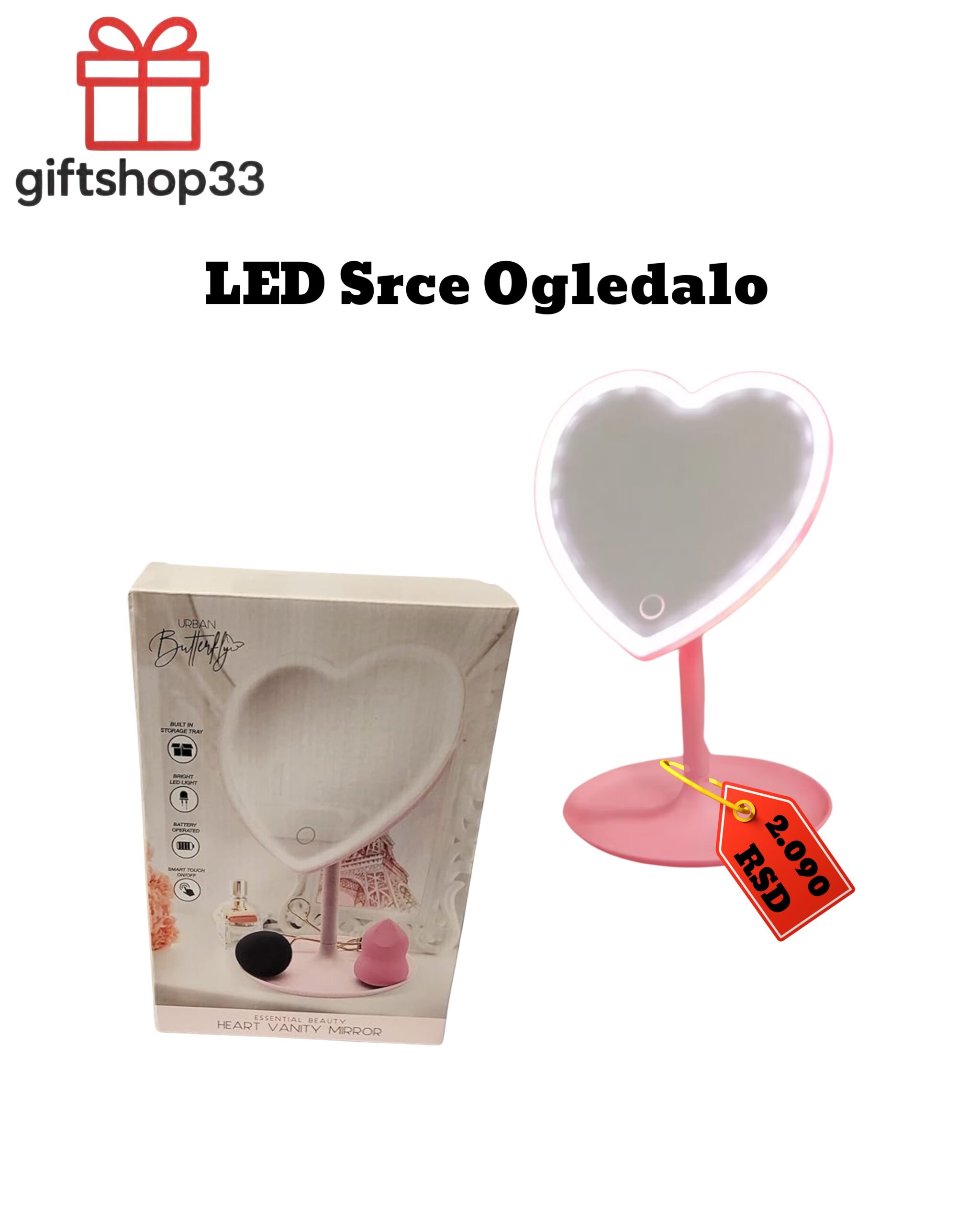 Srce Ogledalo sa LED osvetljenjem